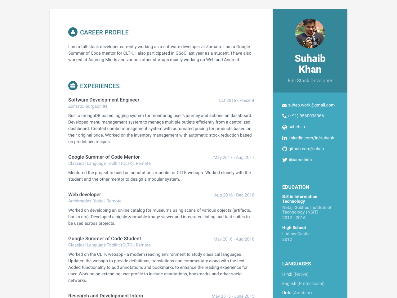 Resume screenshot